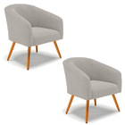 Poltrona Para Sala Pé Palito Castanho Kit 2 Stella Bouclê D03