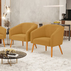 Poltrona Para Sala Pé Palito Castanho Kit 2 Stella Bouclê D03