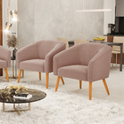 Poltrona Para Sala Pé Palito Castanho Kit 2 Stella Bouclê Ros