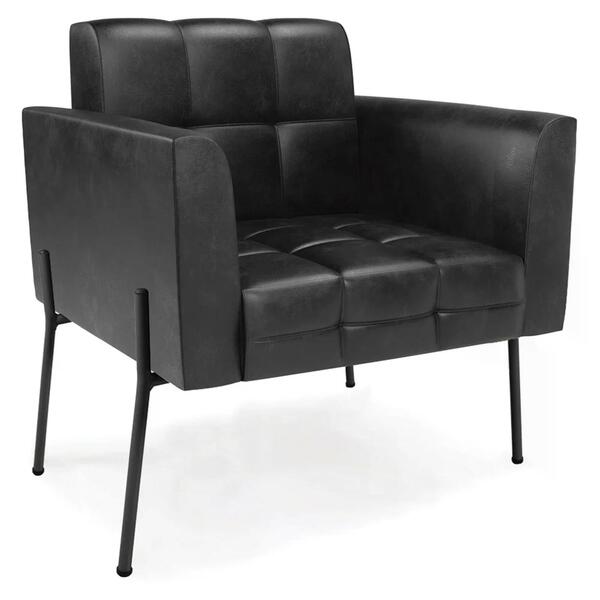 Poltrona Para Sala Pés Metálicos Preto Ana Sintético Pu Preto