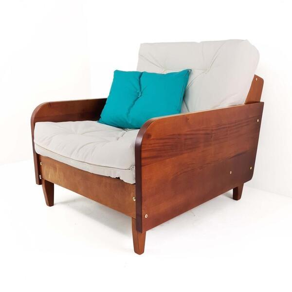 Poltrona Paris Branco Off Madeira Maciça Cor Imbuia