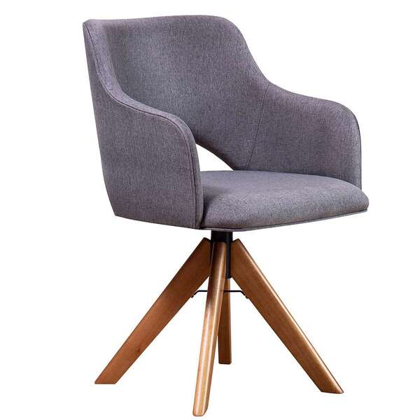 Poltrona Parma Giratória Linho Cinza E Castanho