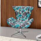 Poltrona Patrícia Giratória Pé Cromado Suede Bolinhas Azul