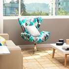 Poltrona Patrícia Giratória Pé Cromado Suede Bolinhas Azul