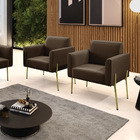 Poltrona Pé De Ferro Dourado Decorativa Kit 2 Marisa Suede D0