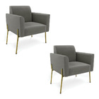 Poltrona Pé De Ferro Dourado Decorativa Kit 2 Marisa Suede D0