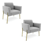 Poltrona Pé De Ferro Dourado Decorativa Kit 2 Marisa Suede D0