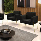 Poltrona Pé De Ferro Dourado Decorativa Kit 2 Marisa Suede D0