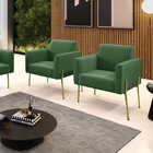 Poltrona Pé De Ferro Dourado Decorativa Kit 2 Marisa Suede Ve