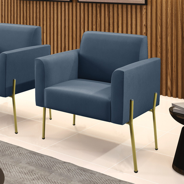 Poltrona Pé De Ferro Dourado Decorativa Marisa Suede Azul Mar