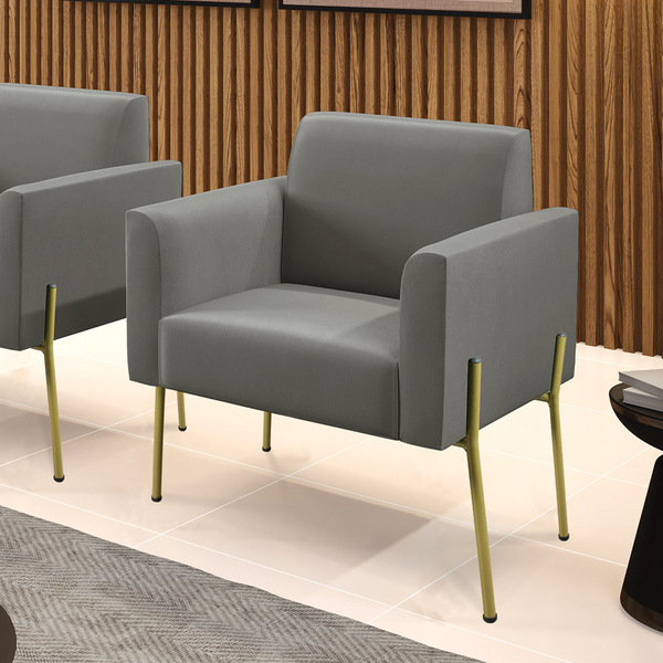 Poltrona Pé De Ferro Dourado Decorativa Marisa Suede - Marrom