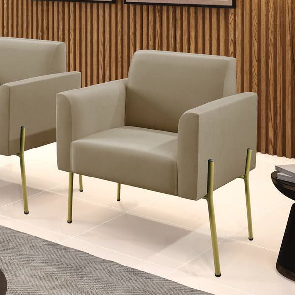 Poltrona Pé De Ferro Dourado Decorativa Marisa Suede Marrom R