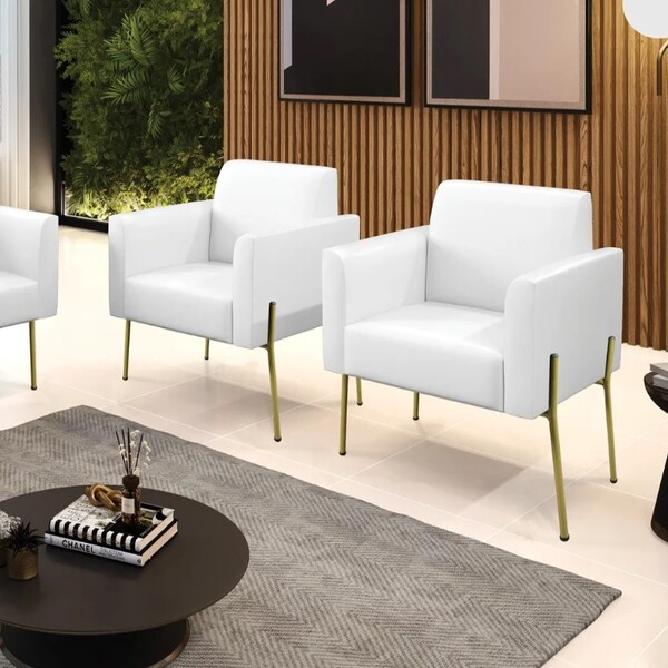 Poltrona Pé De Ferro Dourado Kit 2 Para Sala Marisa Corano Br