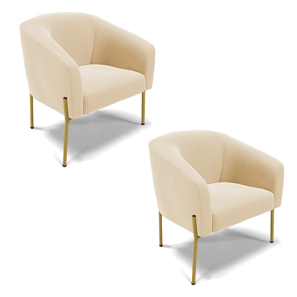 Poltrona Pé De Ferro Dourado Kit 2 Stella Suede Bege D03 - D'