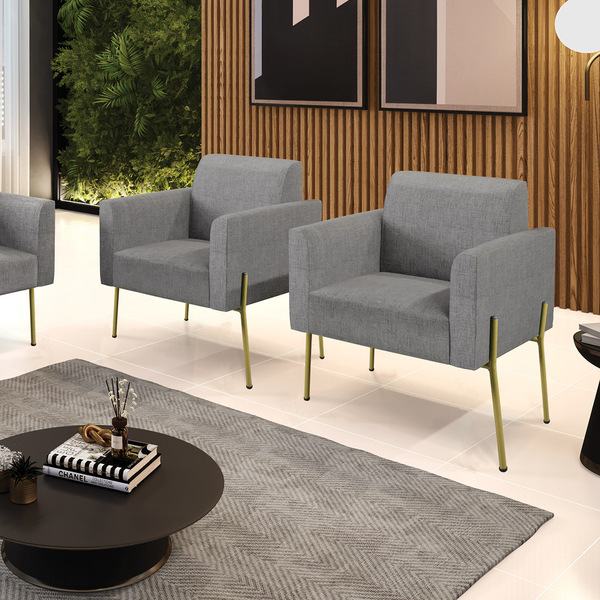 Poltrona Pé De Ferro Dourado Para Escritório Kit 2 Marisa Lin