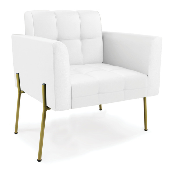 Poltrona Pé De Ferro Dourado Para Sala Elisa Corino Branco D0