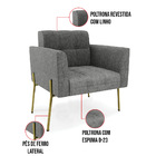 Poltrona Pé De Ferro Dourado Para Sala Elisa Linho D03 - D'ro