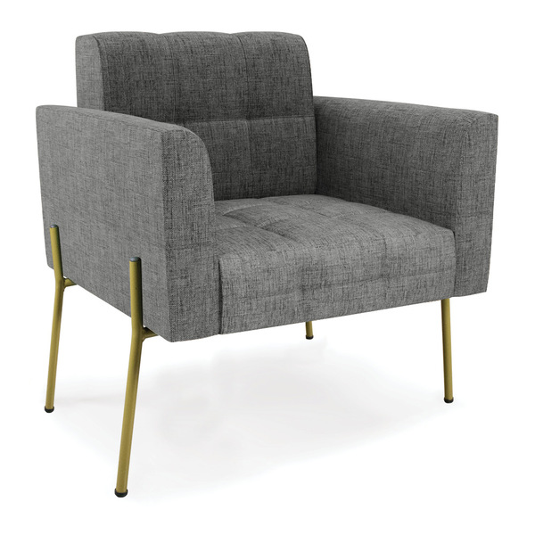 Poltrona Pé De Ferro Dourado Para Sala Elisa Linho Grafite A2