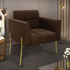 Poltrona Pé De Ferro Dourado Para Sala Elisa Suede Marrom D03