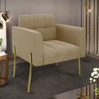 Poltrona Pé De Ferro Dourado Para Sala Elisa Suede Marrom Rat