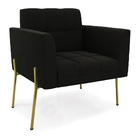 Poltrona Pé De Ferro Dourado Para Sala Elisa Suede Preto D03