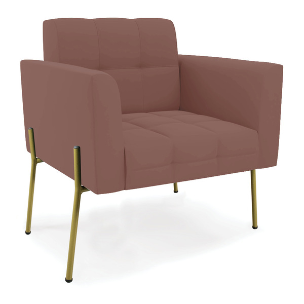 Poltrona Pé De Ferro Dourado Para Sala Elisa Veludo Rosê D03
