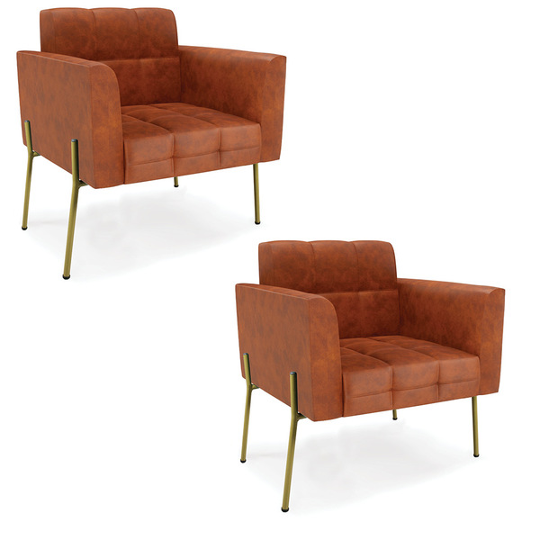 Poltrona Pé De Ferro Dourado Para Sala Kit 2 Elisa Corano D03