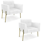 Poltrona Pé De Ferro Dourado Para Sala Kit 2 Elisa Corano D03