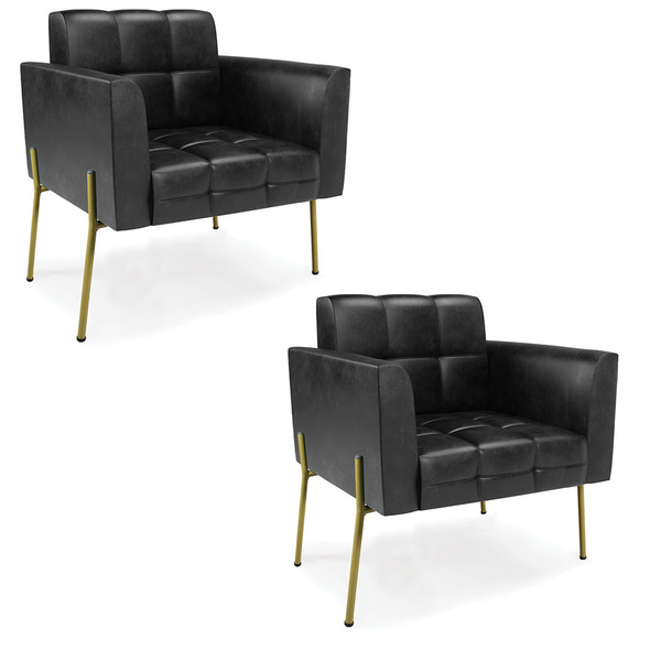 Poltrona Pé De Ferro Dourado Para Sala Kit 2 Elisa Corano D03