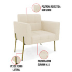 Poltrona Pé De Ferro Dourado Para Sala Kit 2 Elisa Linho Bege