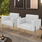 Poltrona Pé De Ferro Dourado Para Sala Kit 2 Elisa Linho Cinz