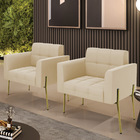 Poltrona Pé De Ferro Dourado Para Sala Kit 2 Elisa Suede D03