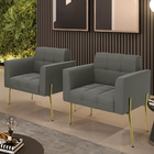 Poltrona Pé De Ferro Dourado Para Sala Kit 2 Elisa Suede D03