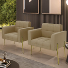 Poltrona Pé De Ferro Dourado Para Sala Kit 2 Elisa Suede Marr