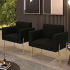 Poltrona Pé De Ferro Dourado Para Sala Kit 2 Elisa Suede Pret