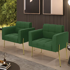 Poltrona Pé De Ferro Dourado Para Sala Kit 2 Elisa Suede Verd