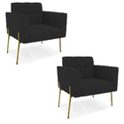 Poltrona Pé De Ferro Dourado Para Sala Kit 2 Elisa Veludo D03