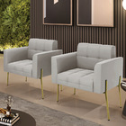 Poltrona Pé De Ferro Dourado Para Sala Kit 2 Elisa Veludo D03