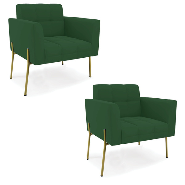 Poltrona Pé De Ferro Dourado Para Sala Kit 2 Elisa Veludo Ver
