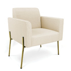 Poltrona Pé De Ferro Dourado Para Sala Marisa Linho - Bege