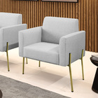 Poltrona Pé De Ferro Dourado Para Sala Marisa Linho - Cinza