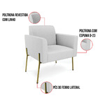 Poltrona Pé De Ferro Dourado Para Sala Marisa Linho Cinza