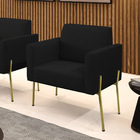 Poltrona Pé De Ferro Dourado Para Sala Marisa Linho - Preto