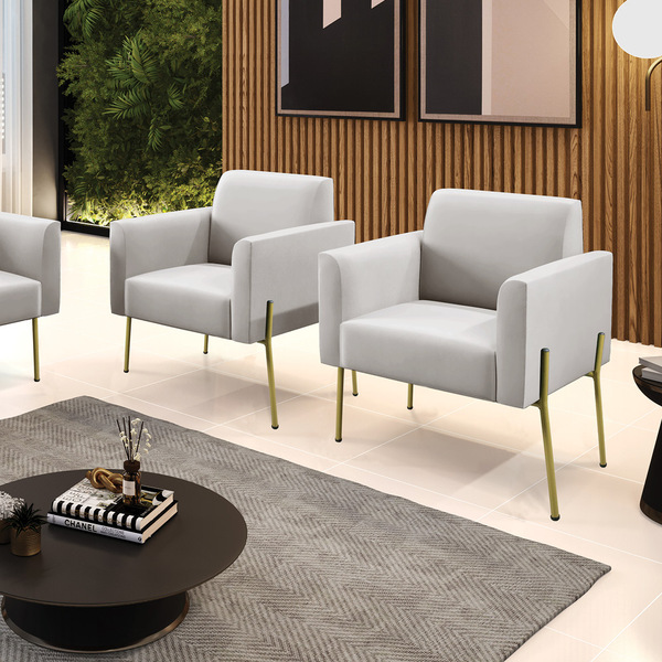 Poltrona Pé De Ferro Dourado Para Salão Kit 2 Marisa Veludo D