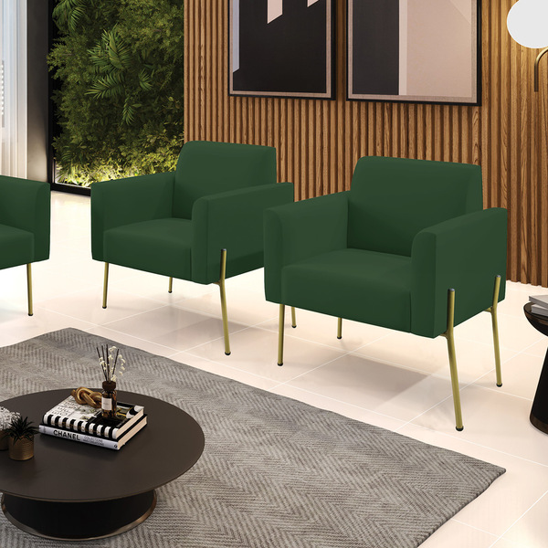 Poltrona Pé De Ferro Dourado Para Salão Kit 2 Marisa Veludo V