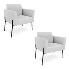 Poltrona Pé De Ferro Preto Kit 2 Decorativa Marisa Linho Cinz