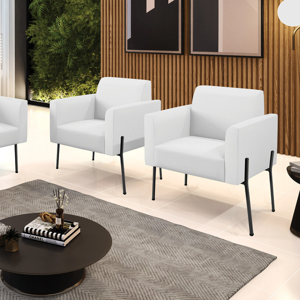 Poltrona Pé De Ferro Preto Kit 2 Para Recepção Marisa Corino