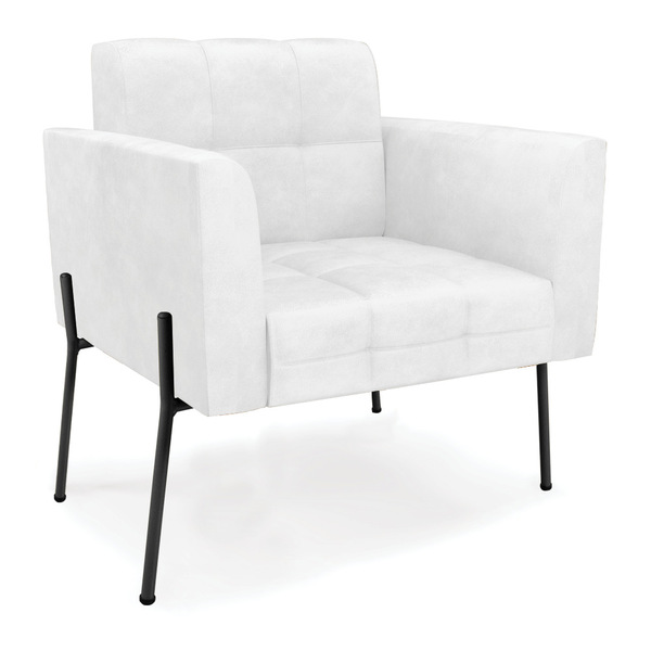 Poltrona Pé De Ferro Preto Para Sala Elisa Corano Branco D03