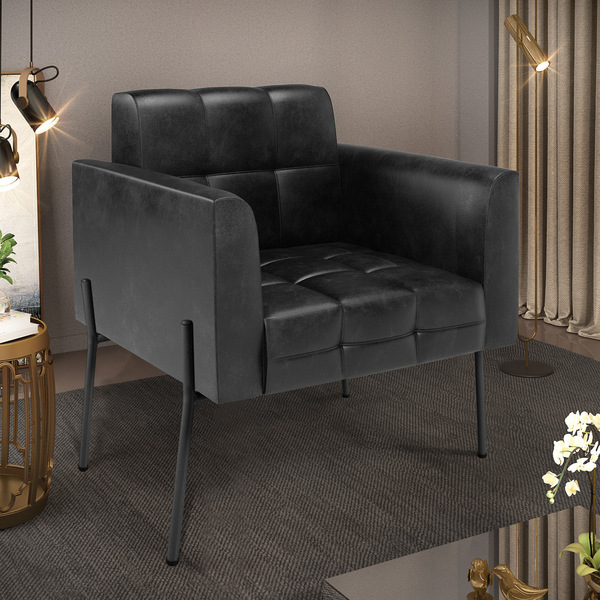 Poltrona Pé De Ferro Preto Para Sala Elisa Corano Preto D03 -