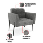 Poltrona Pé De Ferro Preto Para Sala Elisa Linho Grafite A26